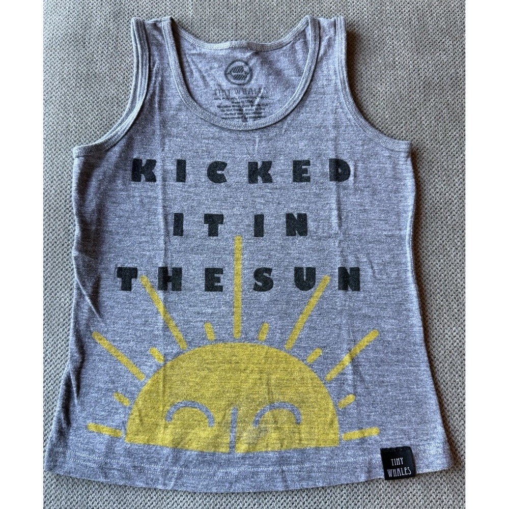 Tiny Whales Boys Tank Top Size 5T Gray Kicked It In The Sun Graphic Summer Shirt